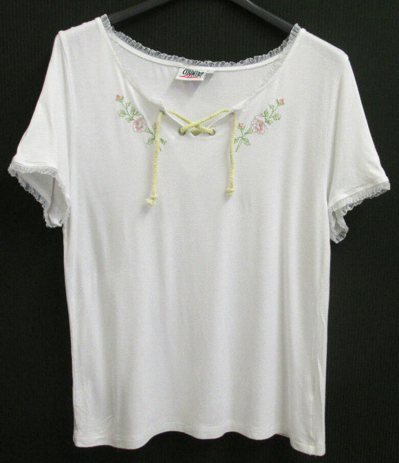 Damen Trachten Shirt weiß mit Blumenmotiv Gr. S von Country Line