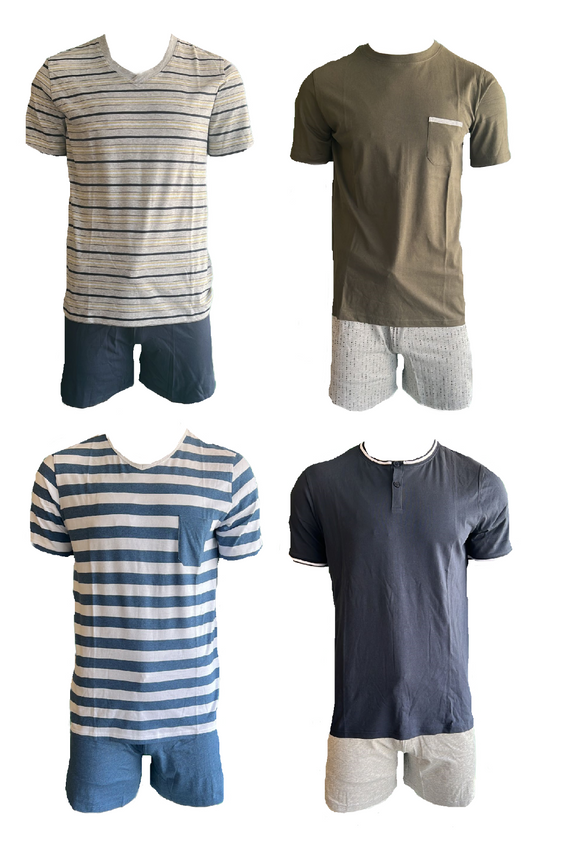 Herren Pyjama Shorty Grau/Gelb, Weiß/Blau, Grün, Navy Gr. M, L