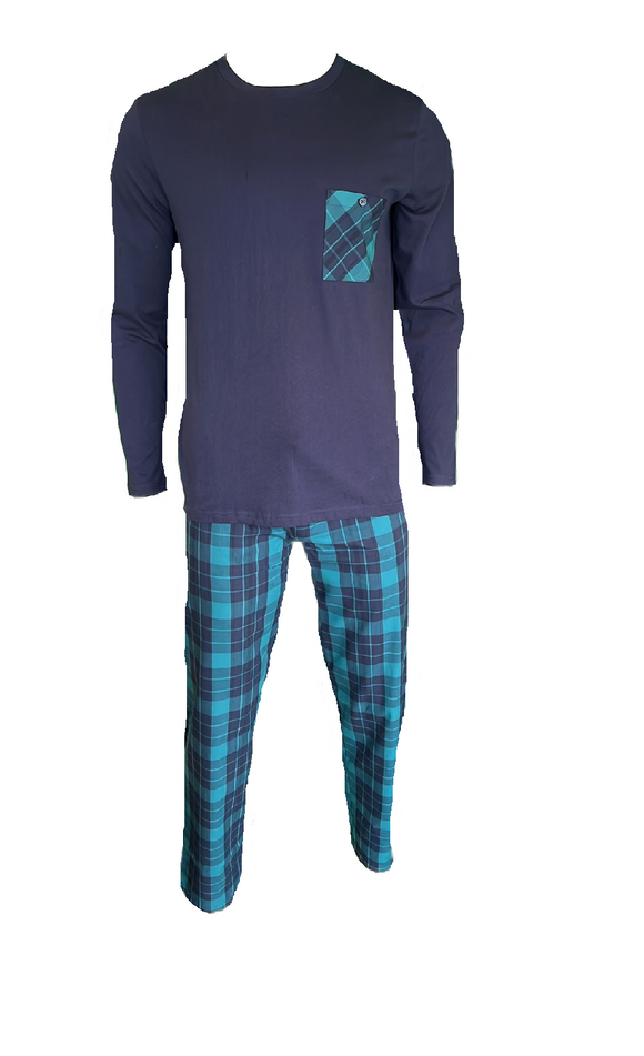 Herren Pyjama/Schlafanzug Blau/Grün Gr. M, XL, 2XL