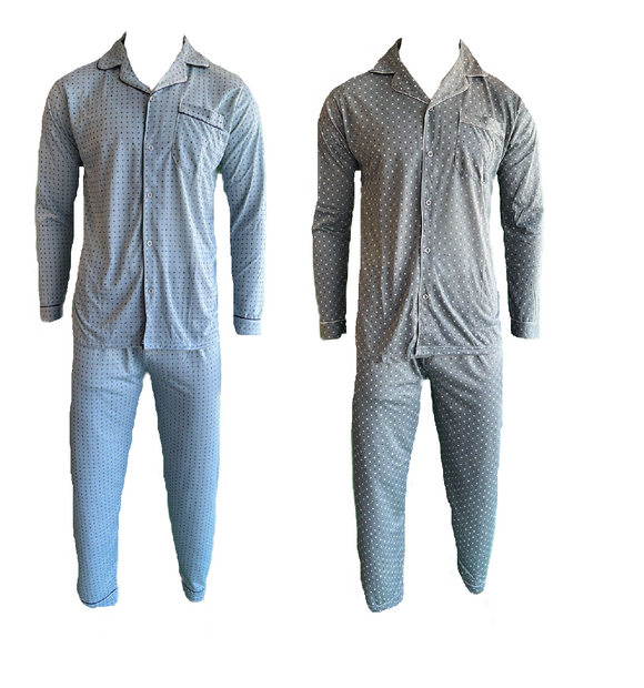 Herren Pyjama Schlafanzug Langarm Blau, Grau Gr. M, L, XL, 2XL