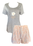 Damen Shorty-Pyjama Schlafanzug Kurz Grün Weiß Grau Rosa Gr. S M L XL