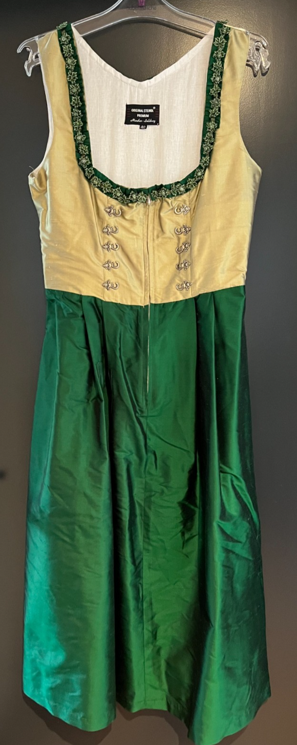 Damen Trachten Dirndl ärmellos Grün glänzend Gr. 40 v. Original Steindl