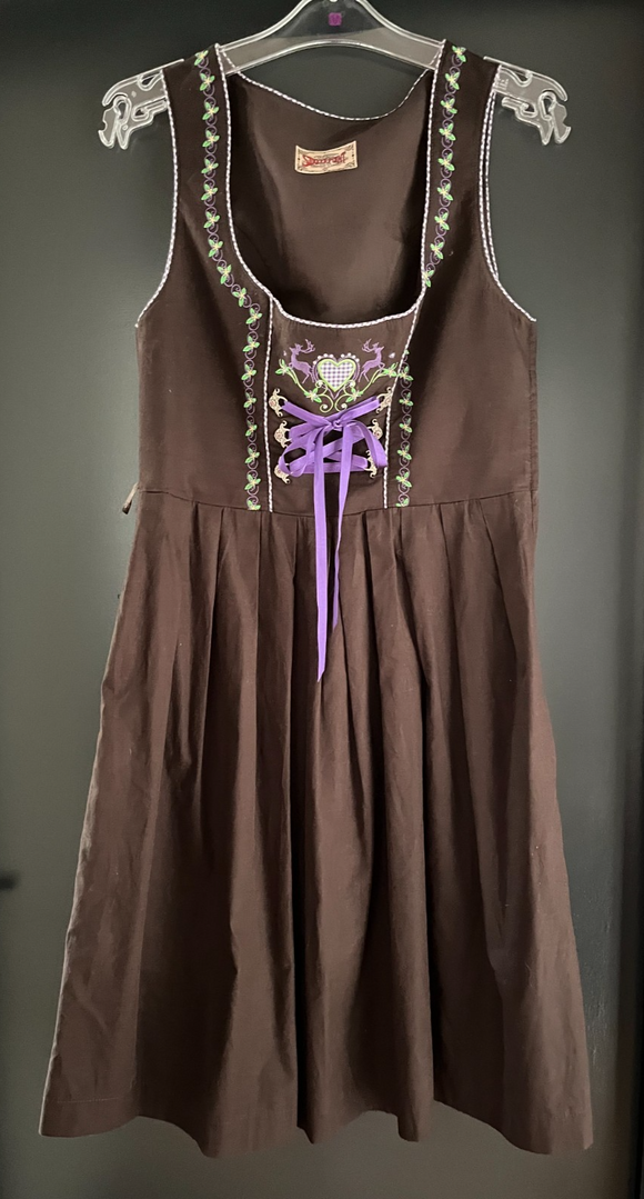 Damen Trachten Dirndl ärmellos Braun mit Stickerei ca. Gr. 40 v. Stockerpoint