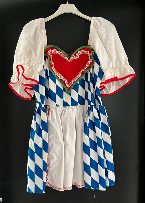 Damen Trachten Dirndl kurzarm Blau-Weiß, Rot gemustert ca. Gr. 38