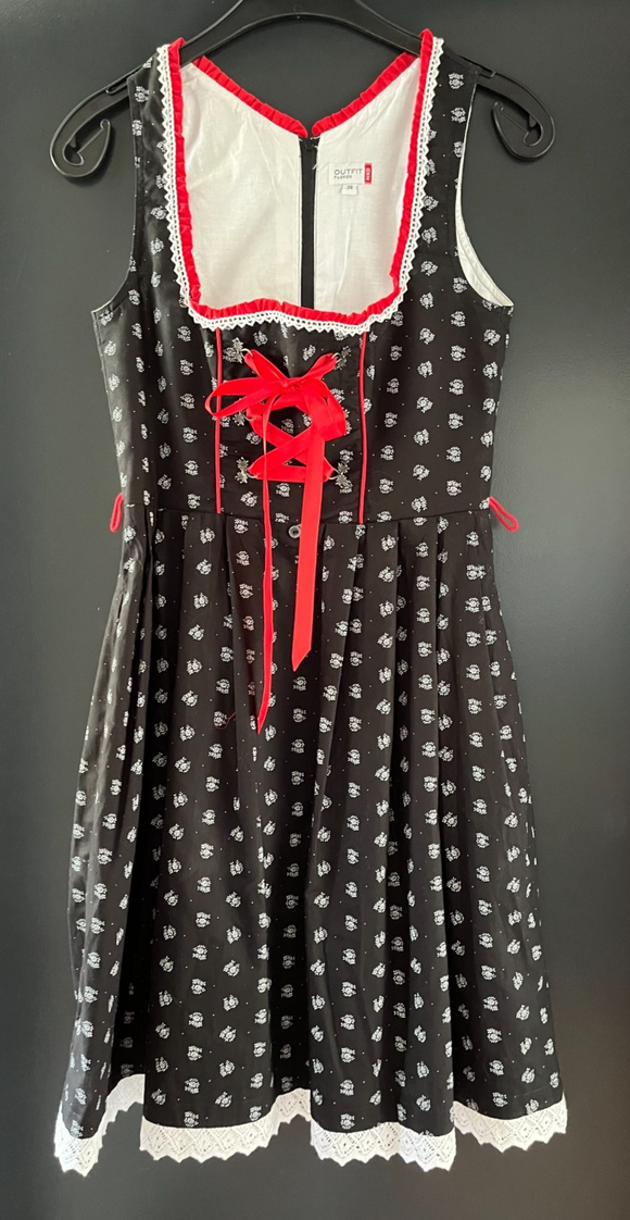 Damen Trachten Dirndl ärmellos Schwarz, Weiß, gemustert ca. Gr. 34 v. NKD