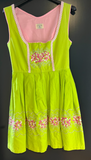 Damen Trachten Dirndl ärmellos Grün, Rosa Stickerei Gr. 34 v. Oscar