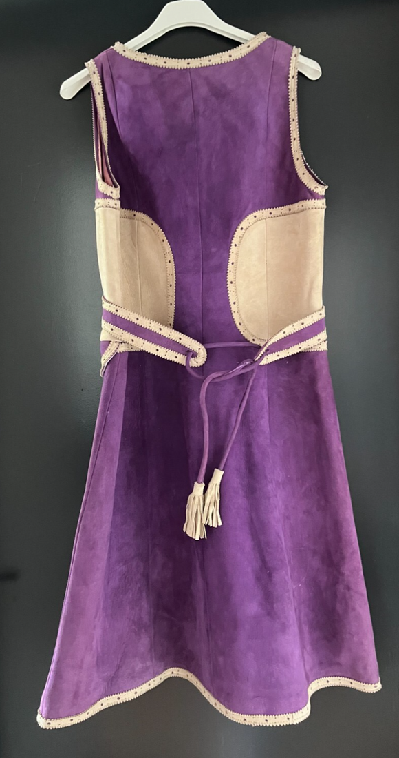 Damen Trachten Dirndl ärmellos Lila, beige Wildleder ca. Gr. 36