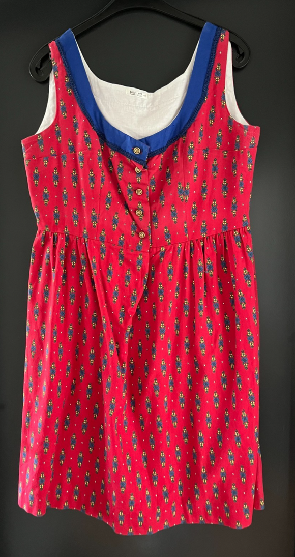 Damen Trachten Dirndl ärmellos Rot, Blau gemustert ca. Gr. 46