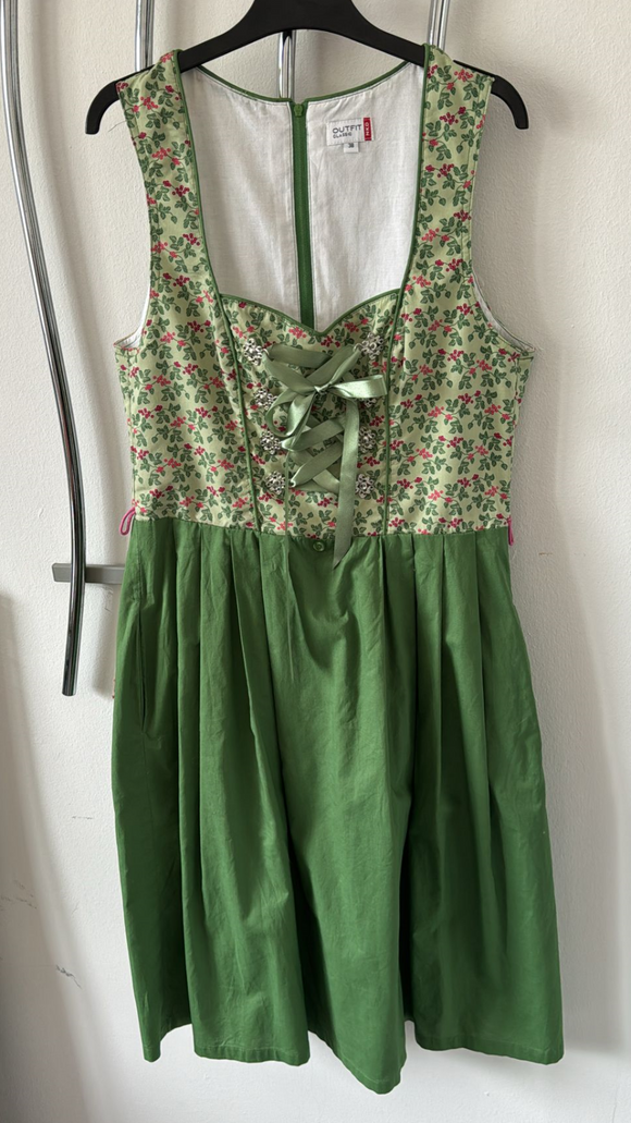 Damen Trachten Dirndl ärmellos grün m. Muster Gr. 38