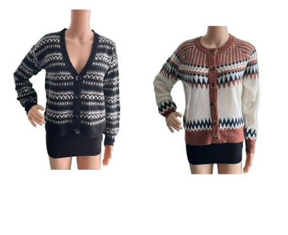 Damen Jacke Norweger Muster schwarz braun S M L XL