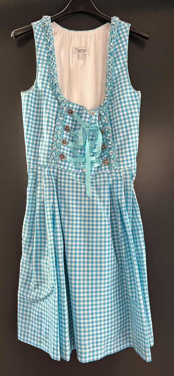 Damen Trachten Dirndl ärmellos hellblau weiß kariert ca. Gr. 32 v. Country Life