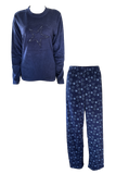 Damen Frottee-Schlafanzug Langarm 2-Teilig Anthrazit Navy Pflaume Gr. S