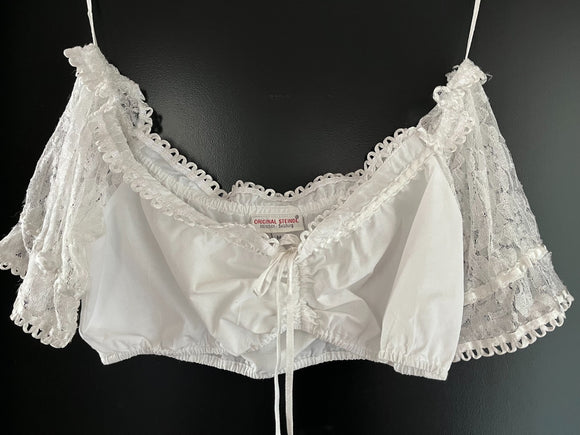 Damen Trachten Dirndl Bluse weiß m. Spitzenärmel ca. Gr. M v. Orig. Steindl