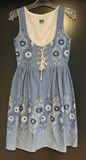 Damen Trachten Dirndl ärmellos Blau mit Stickerei ca. Gr. 36 v. Pawlik
