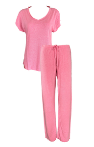 Damen Wohlfühl-Pyjama 2-Teilig Rosa Blau Grau Gr. S