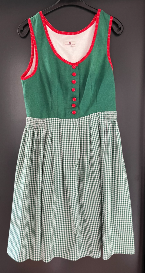 Damen Trachten Dirndl ärmellos grün weiß, rot gemustert ca. Gr. 42