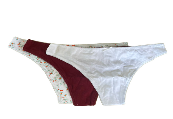 Damen Minislip Tanga  3er Pack schwarz weiß grau Baumwolle Gr. S L