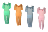 Damen Schlafanzug Pyjama Kurzarm Grün Rosa Blau Orange