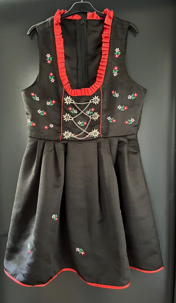 Damen Trachten Dirndl ärmellos Schwarz mit Blumenstickerei ca. Gr. 42