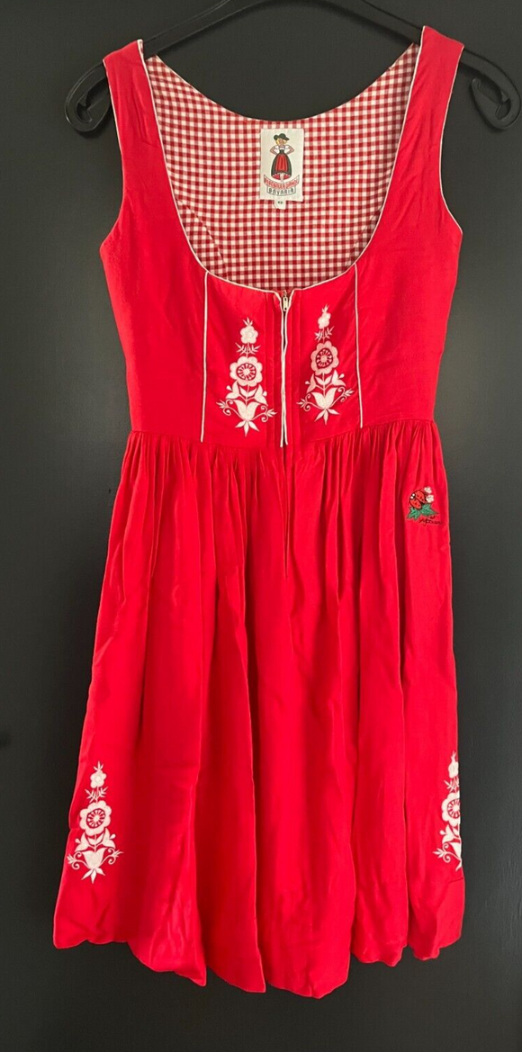 Damen Trachten Dirndl ärmellos rot weiß Gr. 34 v. Bergbauer Dirndl