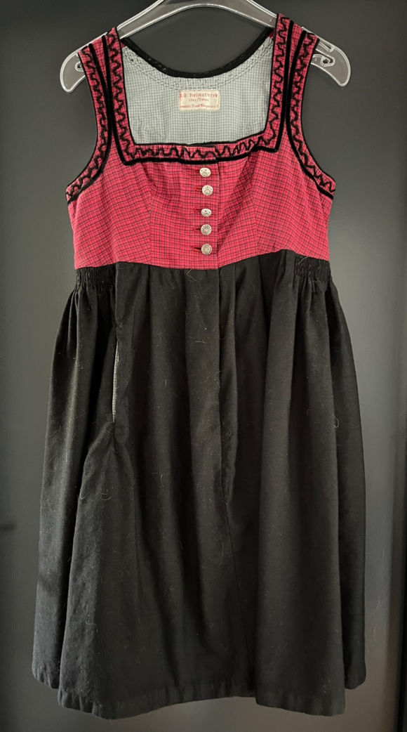 Damen Trachten Dirndl ärmellos Rot, Schwarz gemustert Gr. 40 v. OÖ Heimatwerk