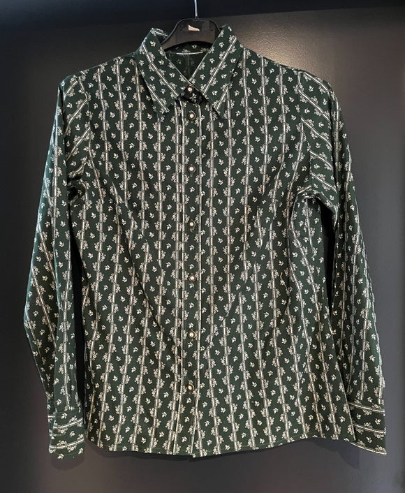 Damen Trachten Bluse/Hemd Grün, Weiß gemustert ca. Gr. 38