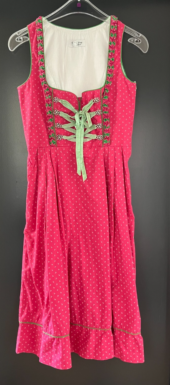Damen Trachten Dirndl ärmellos rosa, grün weiß gemustert Gr. 34 v. Country Life