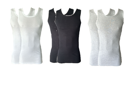 Herren Achselshirt Unterhemd Feinripp 2er-Pack  Weiß,Schwarz,Grau Gr.M