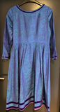 Damen Trachten Dirndl langarm Blau-Lila, Grün gemustert ca. Gr. 42