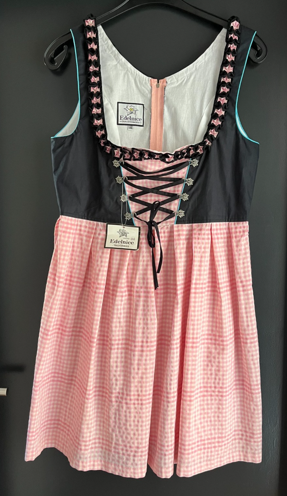 Damen Trachten Dirndl ärmellos Schwarz, rosa-weiß kariert ca. Gr. 44 v. Edelnice