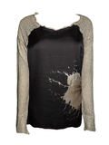 Capuccino Damen Shirt Langarm Bluse Schwarz Beige Glitzer Gr. 38