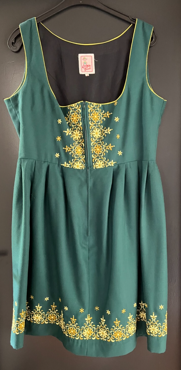 Damen Trachten Dirndl ärmellos grün mit Stickerei ca. Gr. 48 v. Kuhnen-Dirndl