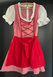 Damen Trachten Dirndl kurzarm Rot-Weiß kariert mit Schürze ca. Gr. 38