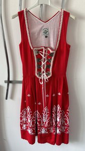 Damen Trachten Dirndl ärmellos rot weiß m. Stickerei Gr. 34 v. Steindl