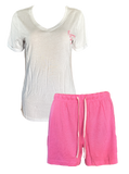 Damen Shorty-Pyjama Schlafanzug Kurz Grün Weiß Grau Rosa Gr. S M L XL
