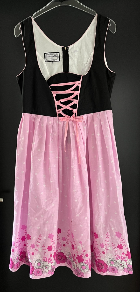 Damen Trachten Dirndl ärmellos Schwarz, Rosa gemustert Gr. 40 v. Oscartrachten