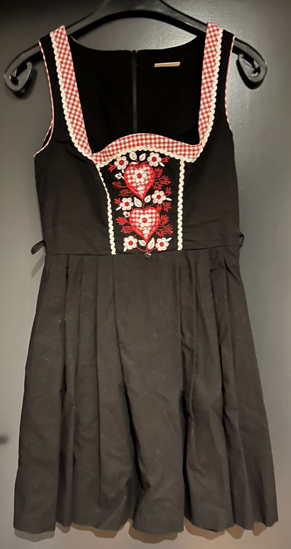 Damen Trachten Dirndl ärmellos  Schwarz, rot-weiß gemustert ca. Gr. 38 v. C&A