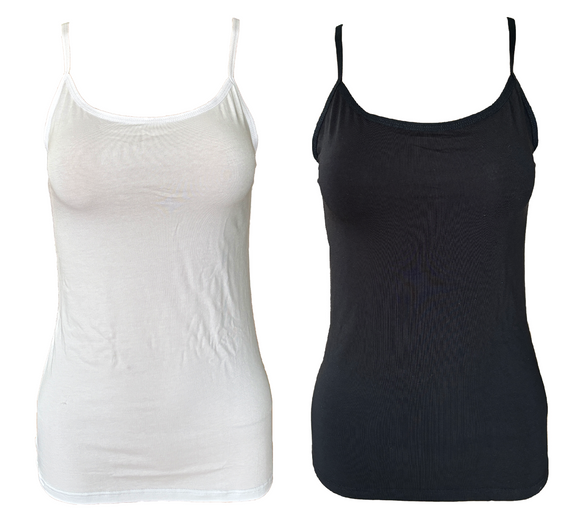 Damen Modal-Unterhemd Top Spaghettiträger Weiß Schwarz Baumwolle Gr. S M L