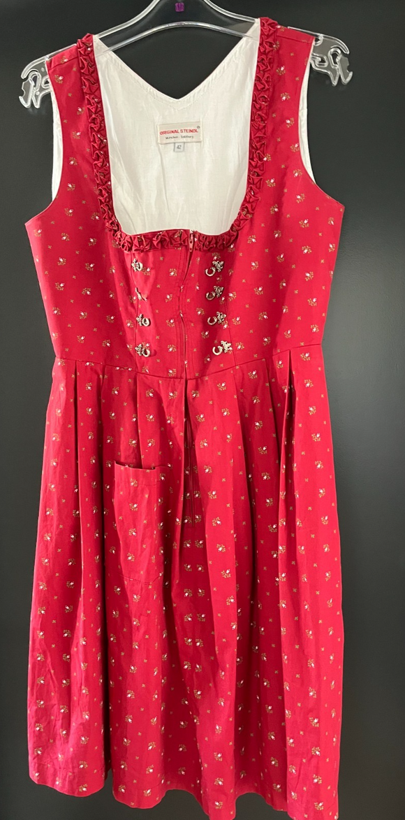Damen Trachten Dirndl ärmellos Rot gemustert Gr. 42 v. Original Steindl