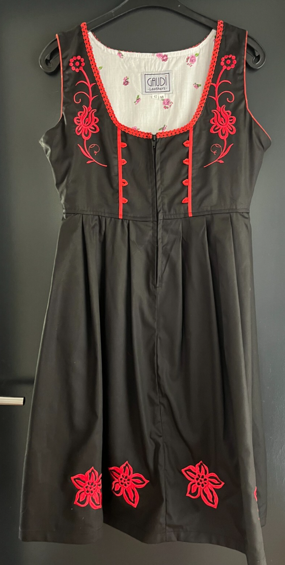 Damen Trachten Dirndl ärmellos schwarz rote Stickerei ca. Gr. 42