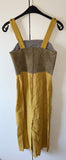 Damen Trachtenkleid Träger Senfgelb/Braun Leinen Leder Gr. 42 v. H. Moser