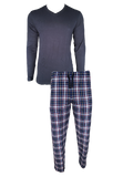 Herren Flanell-Pyjama 2-Teilig Langarm Royal Grau Navy Braun Gr. M L XL 2XL