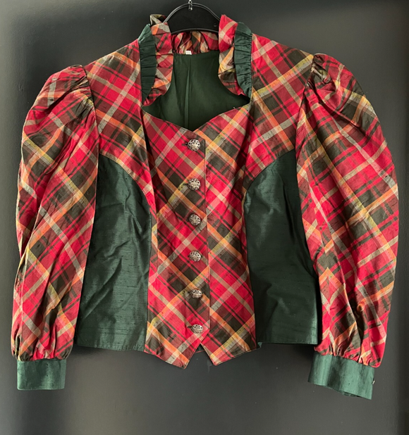 Damen Trachten Bluse langarm mehrfarbig gemustert ca. Gr. 42