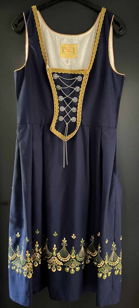 Damen Trachten Dirndl ärmellos Blau mit Stickerei ca. Gr. 46 v. Picherer