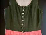 Damen Trachten Dirndl ärmellos Grün, Rosa gemustert ca. Gr. 38 v. Turi