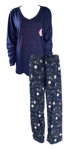 Damen Schlafanzug Plus Size 2-Teilig Langarm Navy Grün Pink 48/50 52/54 56/58