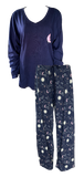 Damen Schlafanzug Plus Size 2-Teilig Langarm Navy Grün Pink 48/50 52/54 56/58