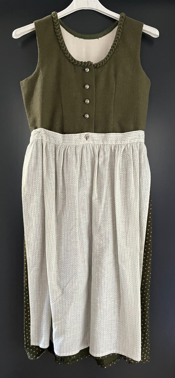 Damen Trachten Dirndl ärmellos Grün gemustert mit weißer Schürze ca. Gr. 38