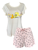 Damen Shorty-Pyjama Schlafanzug Kurz Blau Gelb Baumwolle Gr. S M L