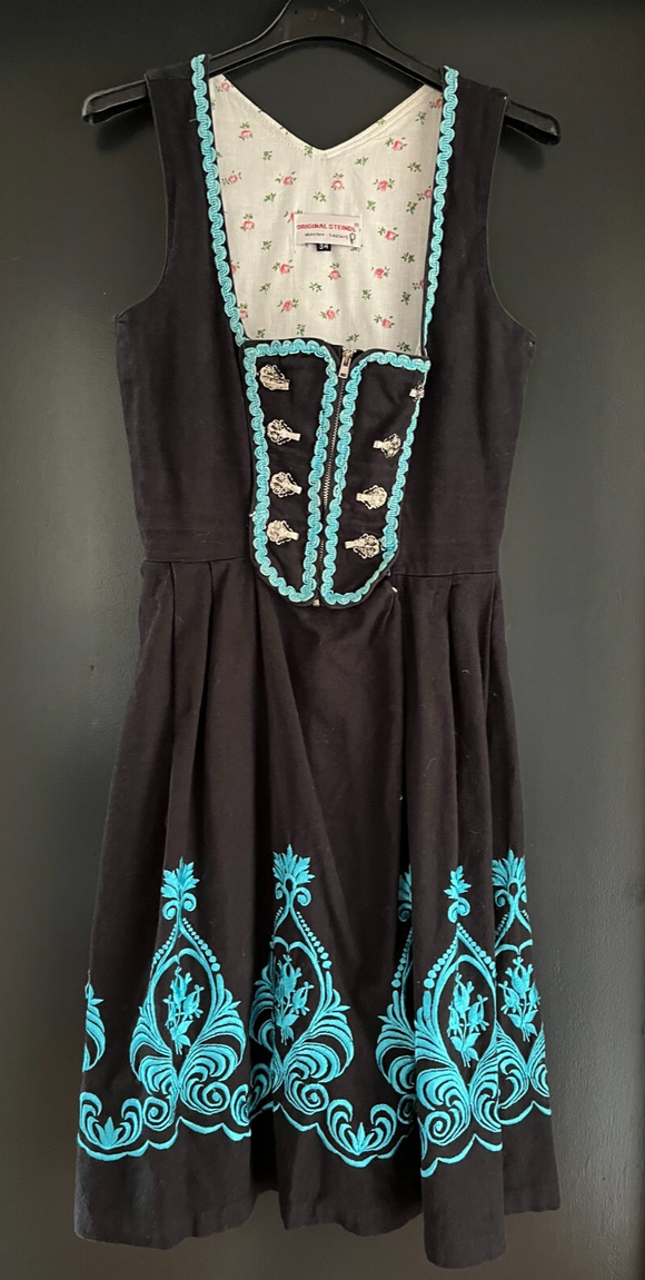 Damen Trachten Dirndl ärmellos schwarz blau Gr. 34 v. Original Steindl